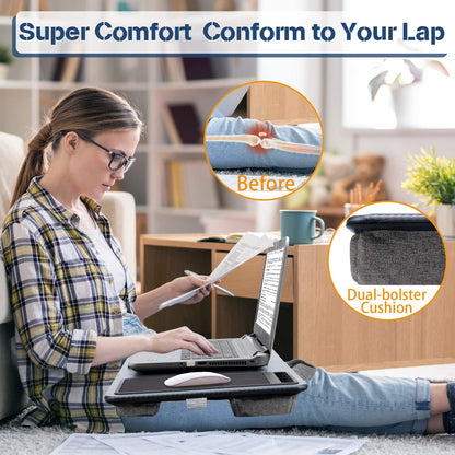 Portable Laptop Desk with Device Ledge, Mouse Pad and Phone Holder for Home Office (Silver, 40cm) V178-85361