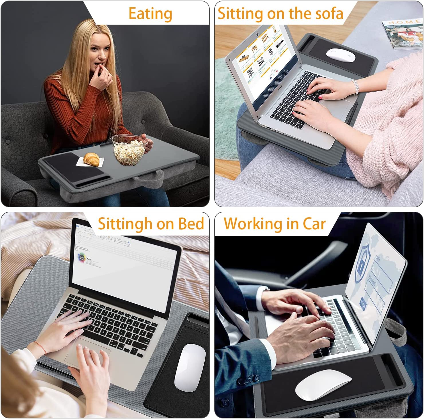 Portable Laptop Desk with Device Ledge, Mouse Pad and Phone Holder for Home Office (Silver, 40cm) V178-85361