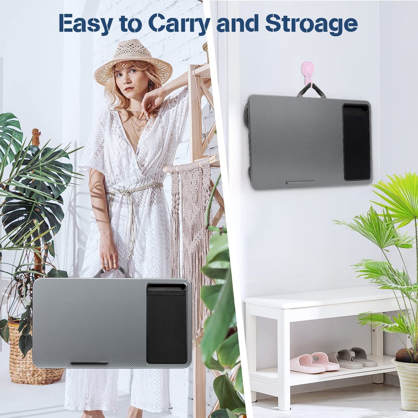 Portable Laptop Desk with Device Ledge, Mouse Pad and Phone Holder for Home Office (Silver, 40cm) V178-85361