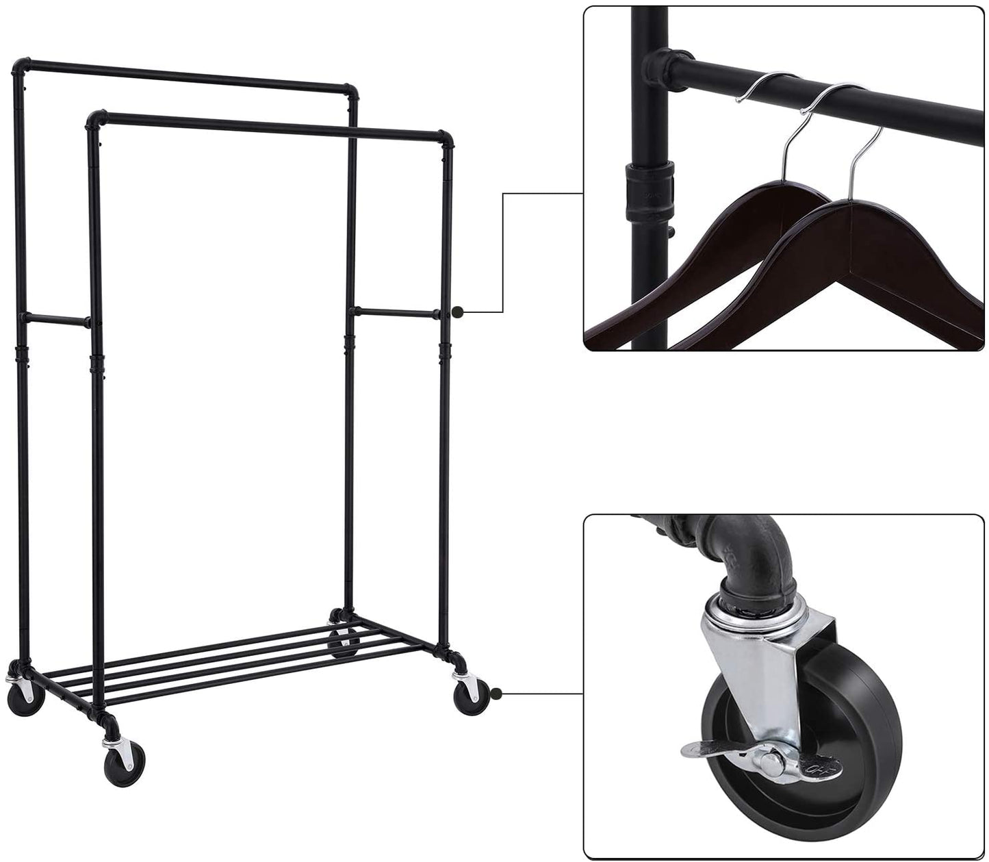 Industrial Pipe Clothes Rack Wheels , 110Kg load V178-85384