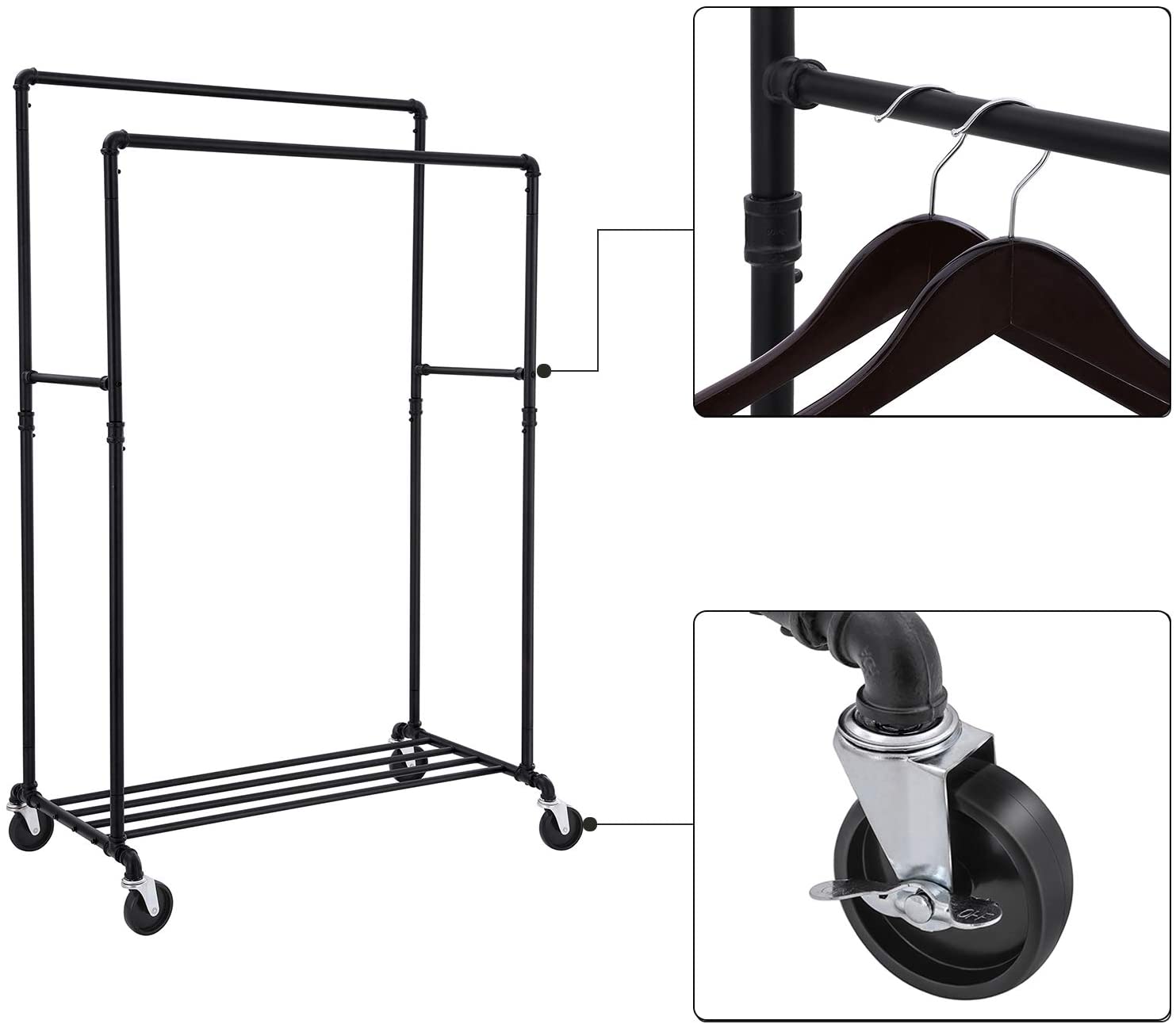 Industrial Pipe Clothes Rack Wheels , 110Kg load V178-85384