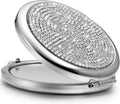 Mini Small Diamond 1X/2X Magnifying Round Metal Pocket Makeup Mirror (Silver) V178-85392