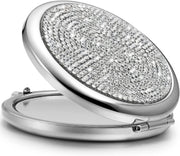 Mini Small Diamond 1X/2X Magnifying Round Metal Pocket Makeup Mirror (Silver) V178-85392
