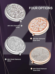 Mini Small Diamond 1X/2X Magnifying Round Metal Pocket Makeup Mirror (Silver) V178-85392