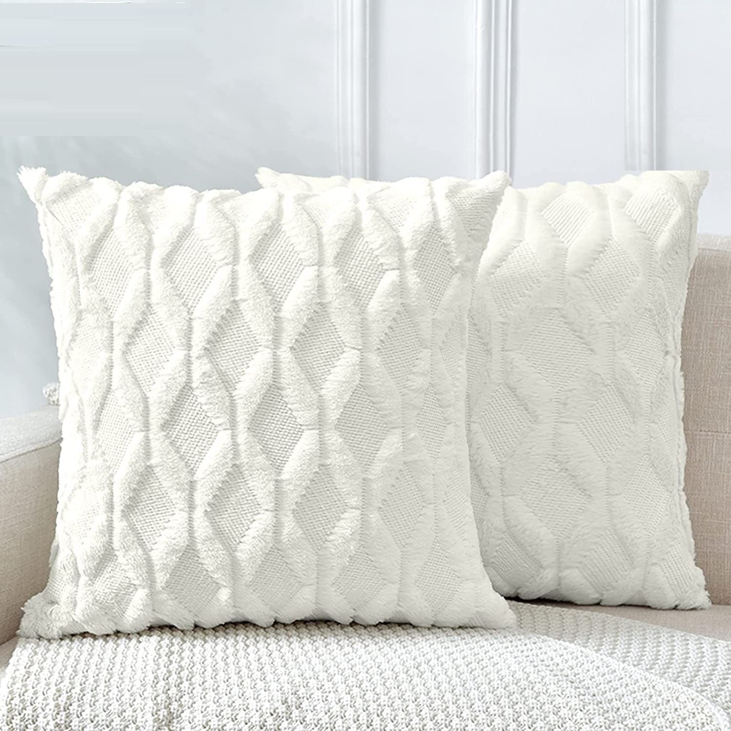 2 Pack Decorative Boho Throw Pillow Covers 45 x 45 cm (White) V178-87378