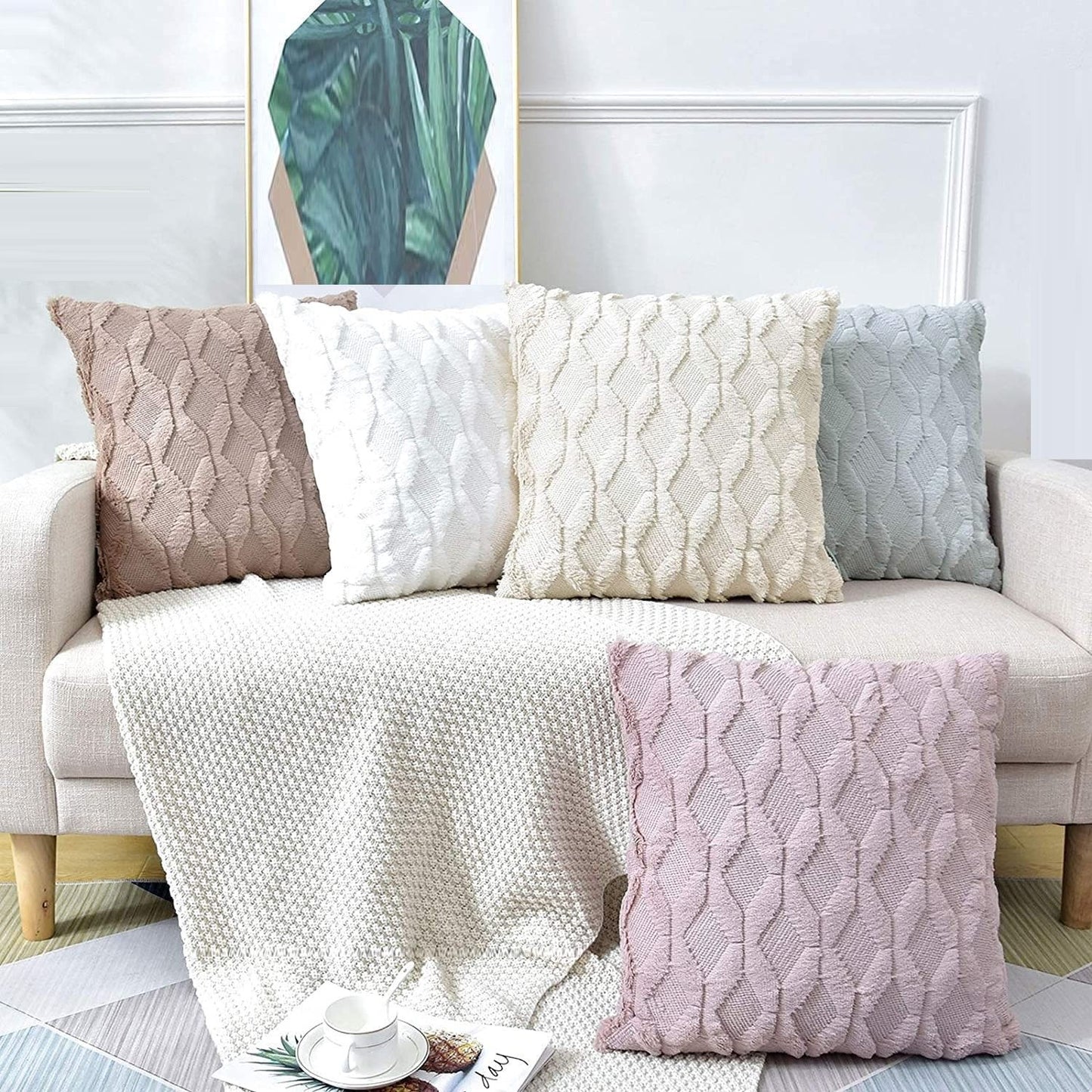 2 Pack Decorative Boho Throw Pillow Covers 45 x 45 cm (White) V178-87378