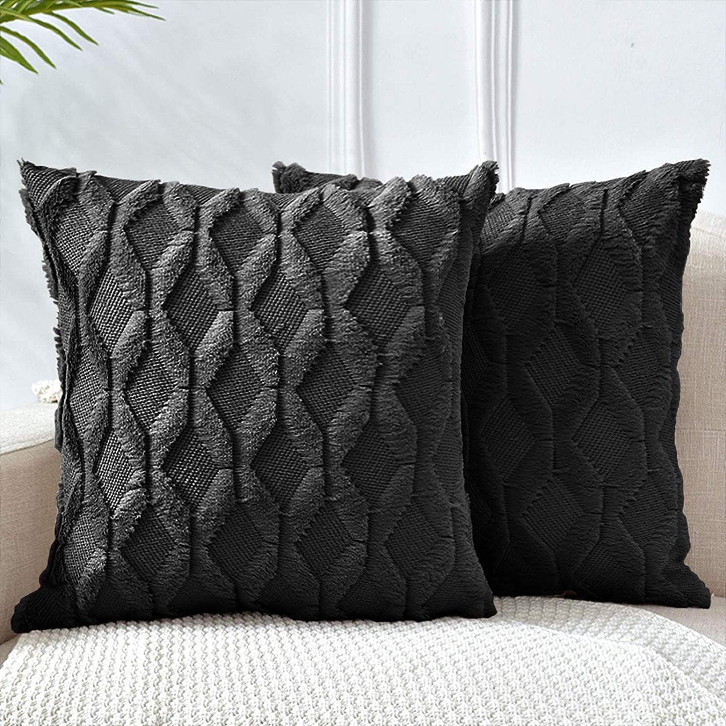 2 Pack Decorative Boho Throw Pillow Covers 45 x 45 cm (Black) V178-87439