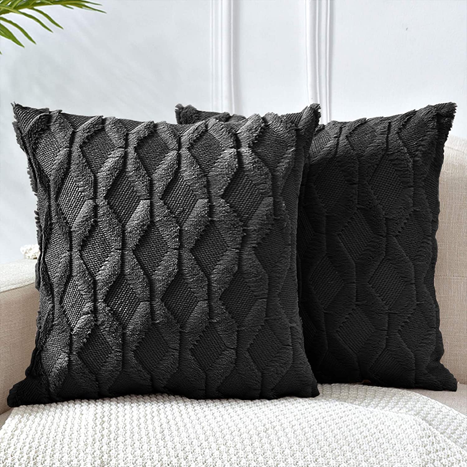 2 Pack Decorative Boho Throw Pillow Covers 45 x 45 cm (Black) V178-87439
