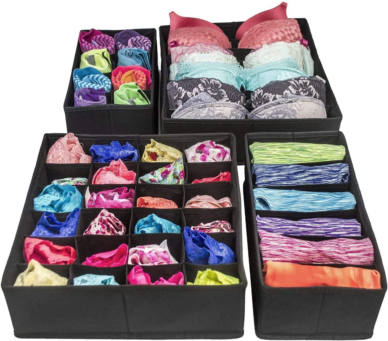 4 Pack Foldable Drawer Dividers Storage Boxes (Black) V178-87446