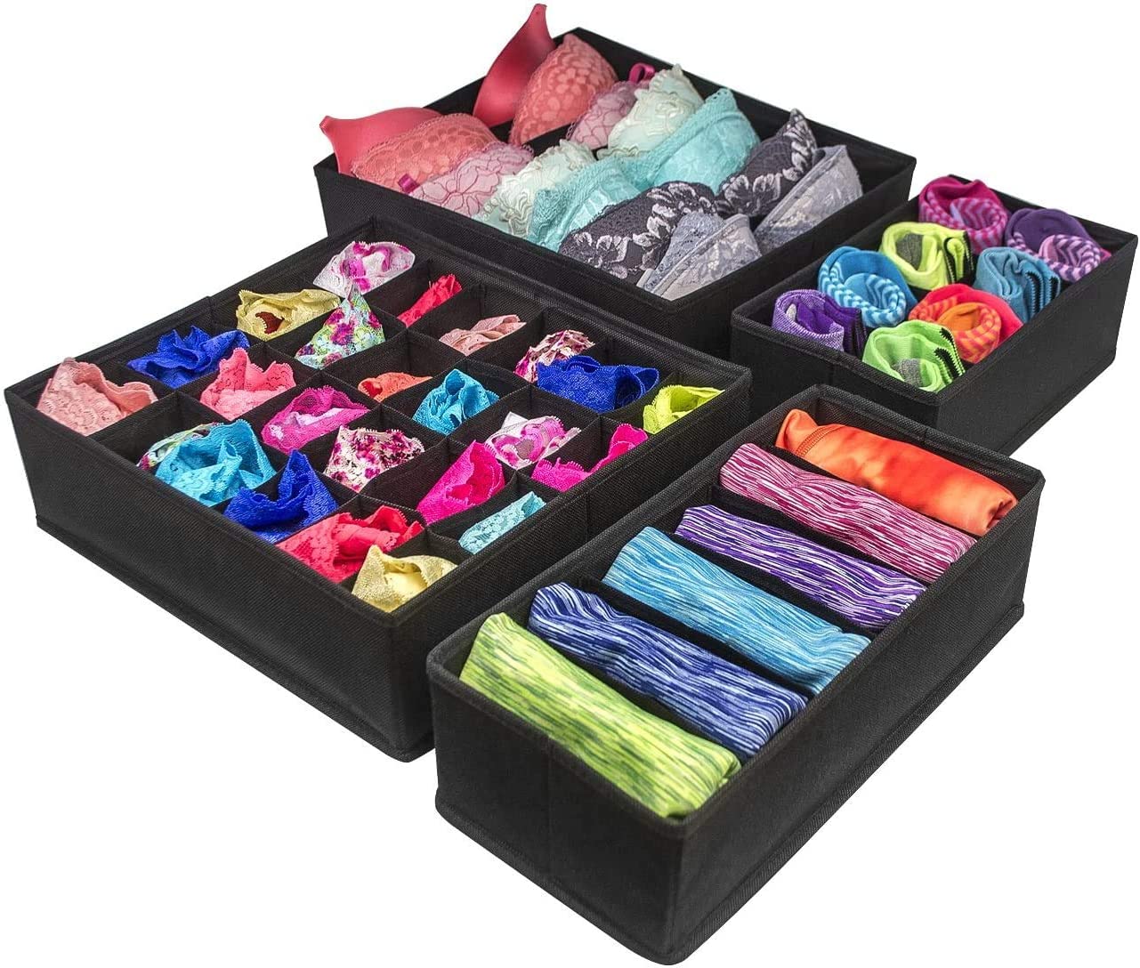 4 Pack Foldable Drawer Dividers Storage Boxes (Black) V178-87446