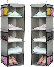 2 Pack 5 Foldable Shelf Hanging Closet Organizer Space Saver with Side Accessories Pockets for Clothes Storage V178-87460