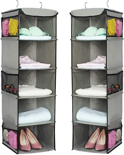 2 Pack 5 Foldable Shelf Hanging Closet Organizer Space Saver with Side Accessories Pockets for Clothes Storage V178-87460