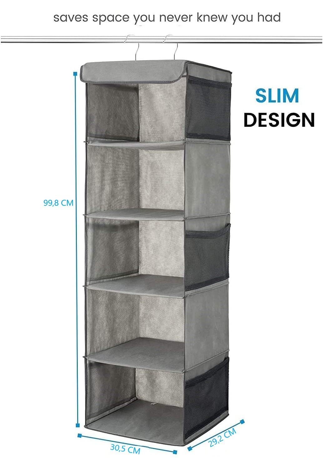 2 Pack 5 Foldable Shelf Hanging Closet Organizer Space Saver with Side Accessories Pockets for Clothes Storage V178-87460