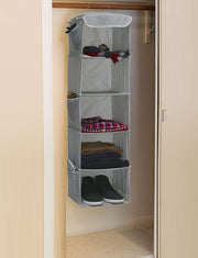 2 Pack 5 Foldable Shelf Hanging Closet Organizer Space Saver with Side Accessories Pockets for Clothes Storage V178-87460