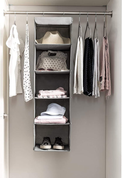 2 Pack 5 Foldable Shelf Hanging Closet Organizer Space Saver with Side Accessories Pockets for Clothes Storage V178-87460