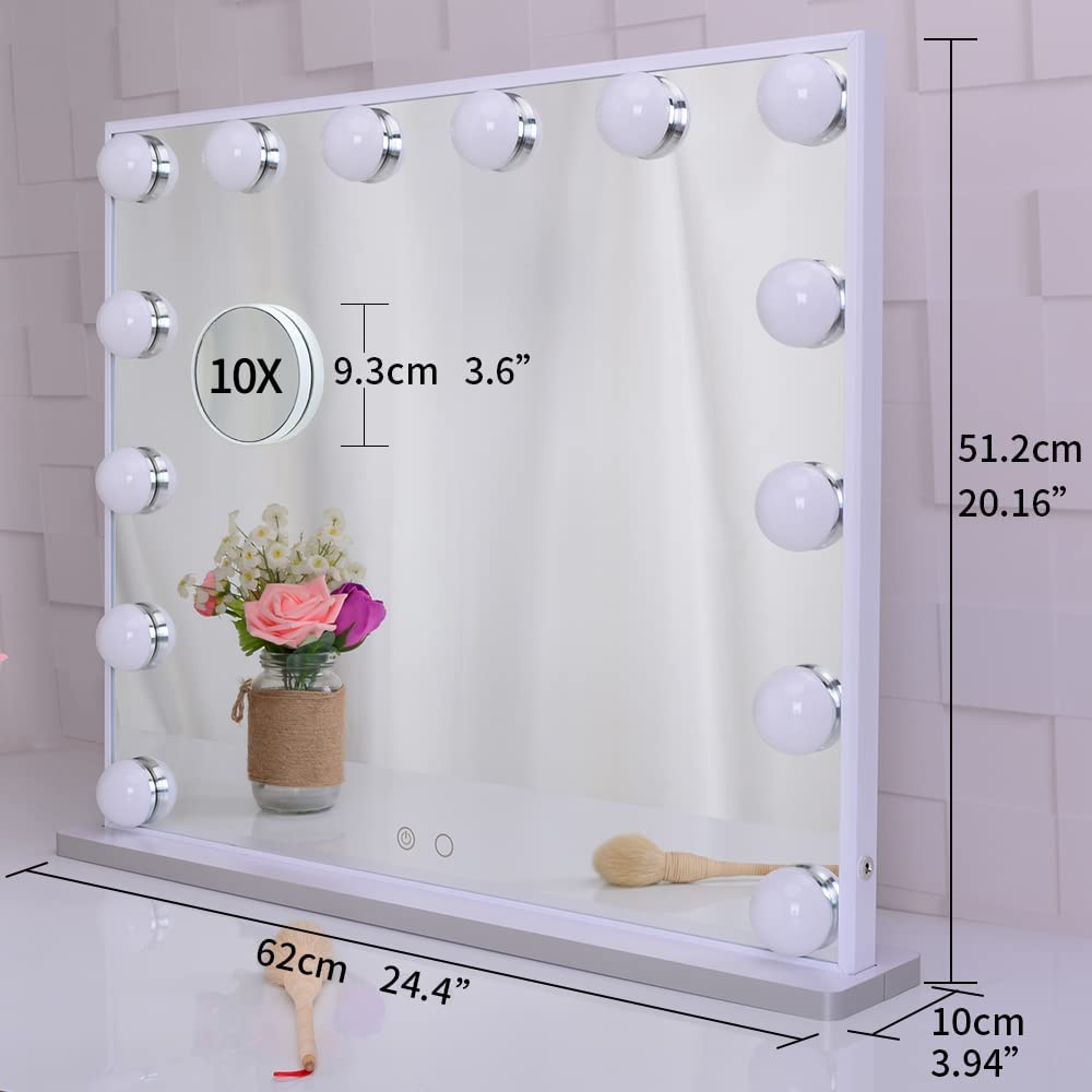 Hollywood Makeup Vanity Mirror with LED Lights and Detachable 10X Magnification Mirror (White, 62 x 51 cm) V178-88420