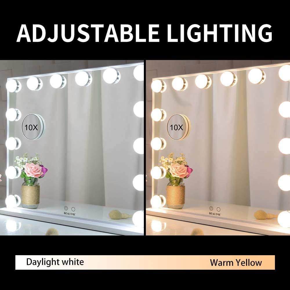 Hollywood Makeup Vanity Mirror with LED Lights and Detachable 10X Magnification Mirror (White, 62 x 51 cm) V178-88420