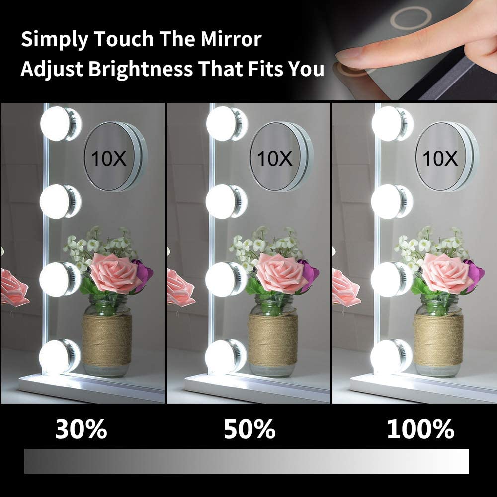 Hollywood Makeup Vanity Mirror with LED Lights and Detachable 10X Magnification Mirror (White, 62 x 51 cm) V178-88420