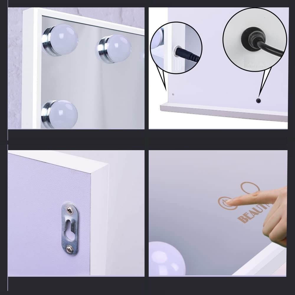 Hollywood Makeup Vanity Mirror with LED Lights and Detachable 10X Magnification Mirror (White, 62 x 51 cm) V178-88420