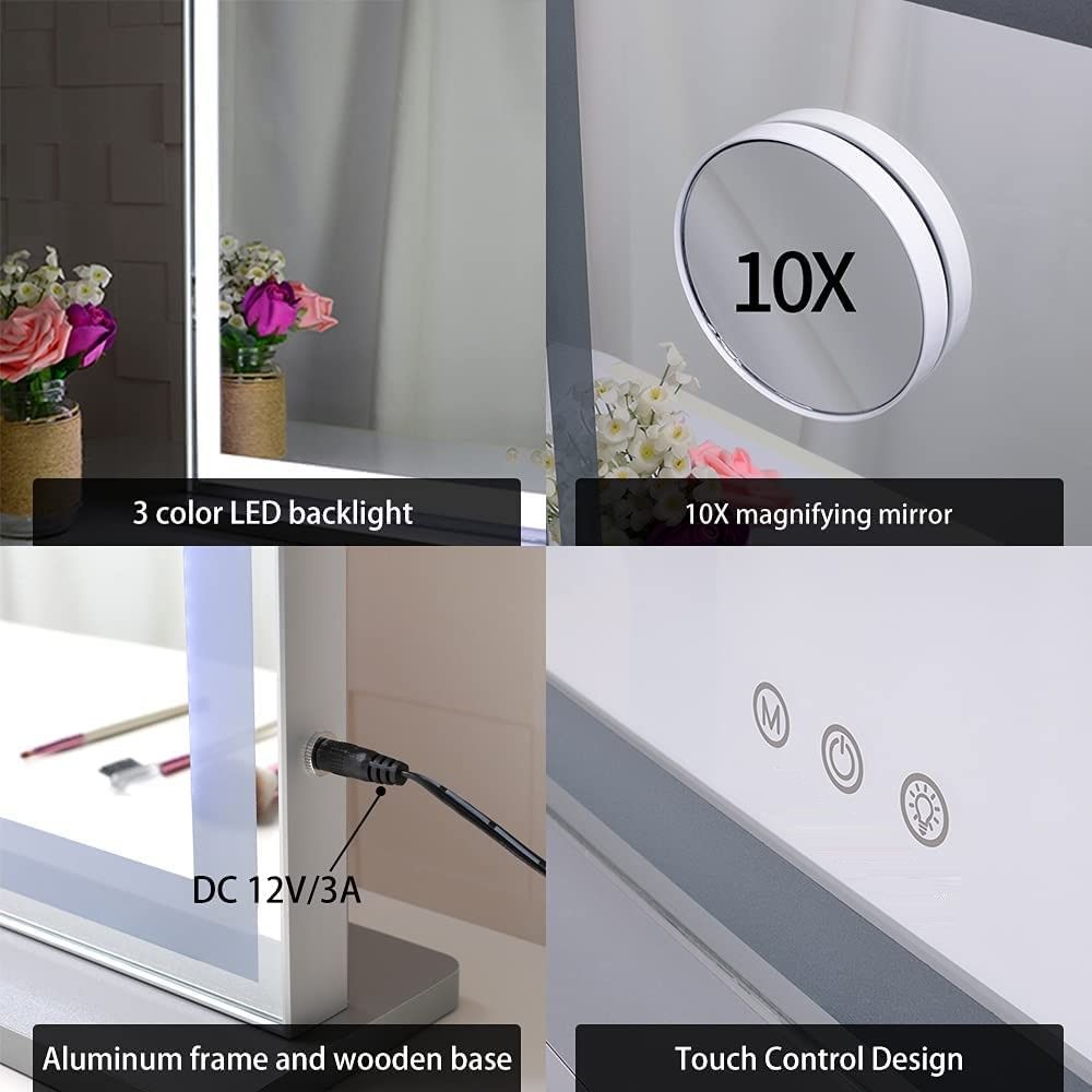 Hollywood LED Makeup Mirror with Smart Touch Control and 3 Colors Dimmable Light (72 x 56 cm) V178-89999