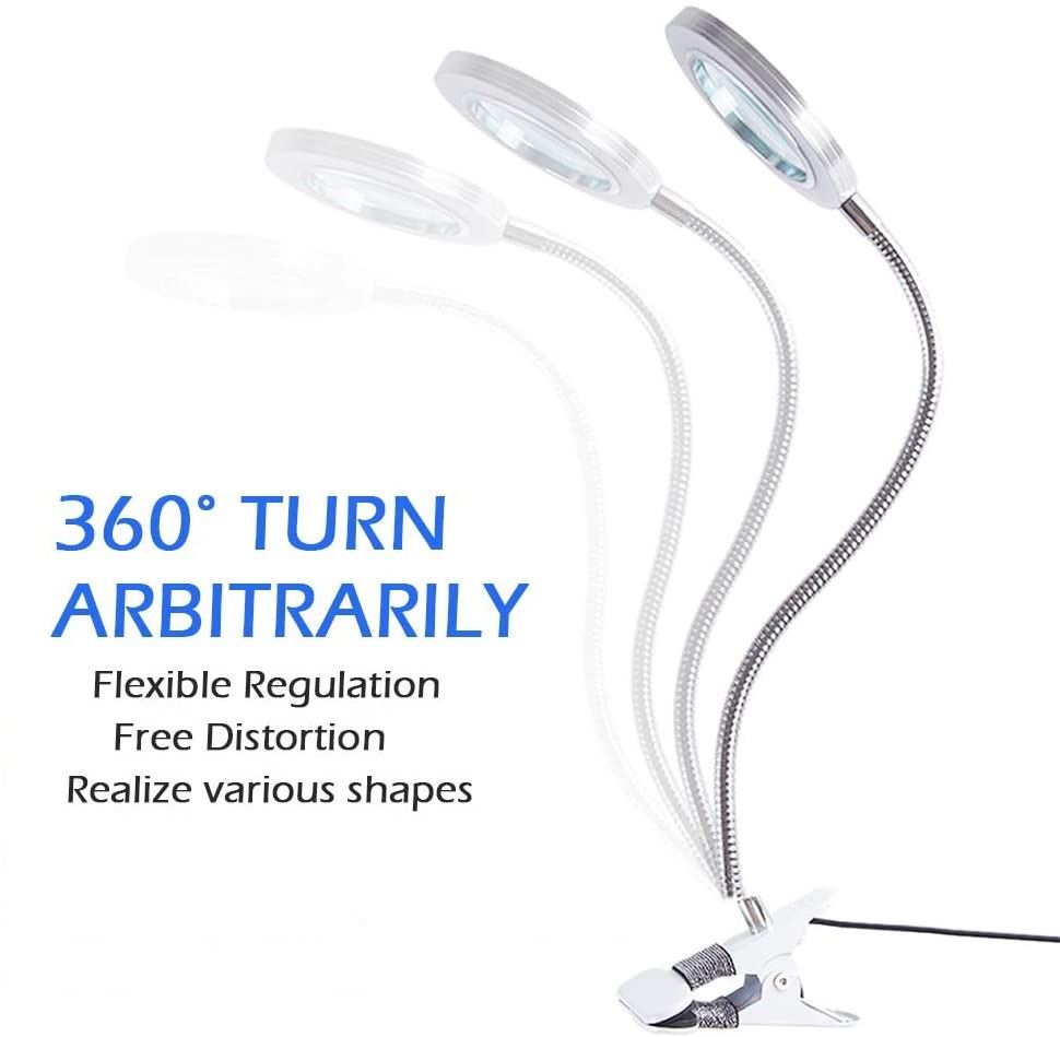 Lighting LED 8X Magnifying Lamp with Metal Clamp 360&deg; Flexible Gooseneck and USB Plug Design for Tattoo, V178-91983