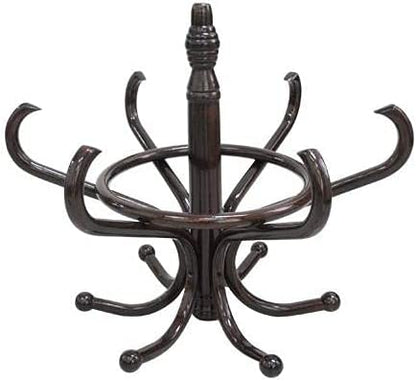 Brown Coat Rack with Stand Wooden Hat and 12 Hooks Hanger Walnut tree V178-93909