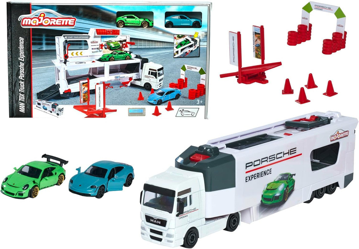 MAN TGX Porsche Experience Truck and 2 Cars 911 GT3 Taycan Playset V185-063125