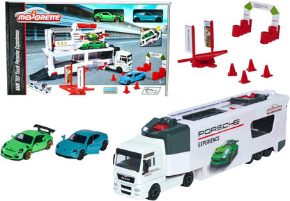 MAN TGX Porsche Experience Truck and 2 Cars 911 GT3 Taycan Playset V185-063125
