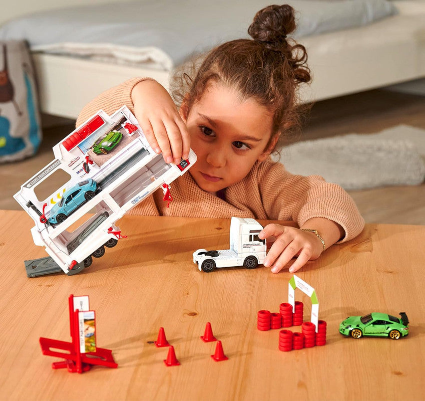 MAN TGX Porsche Experience Truck and 2 Cars 911 GT3 Taycan Playset V185-063125