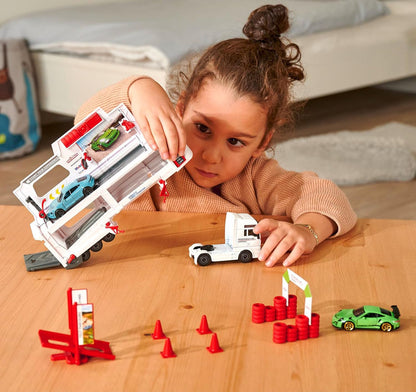 MAN TGX Porsche Experience Truck and 2 Cars 911 GT3 Taycan Playset V185-063125
