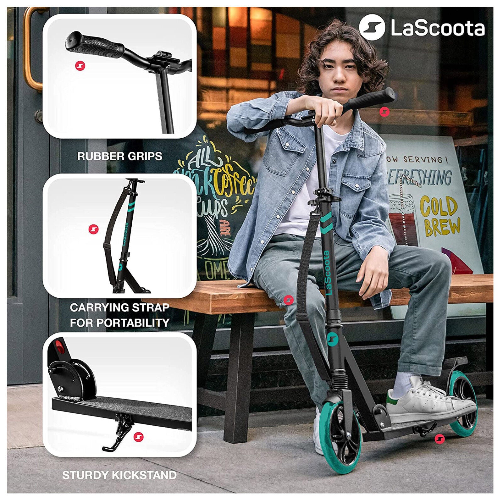 Lascoota Pulse Kick Push Commuter Scooter Teen Adult Aqua V185-252AQUA