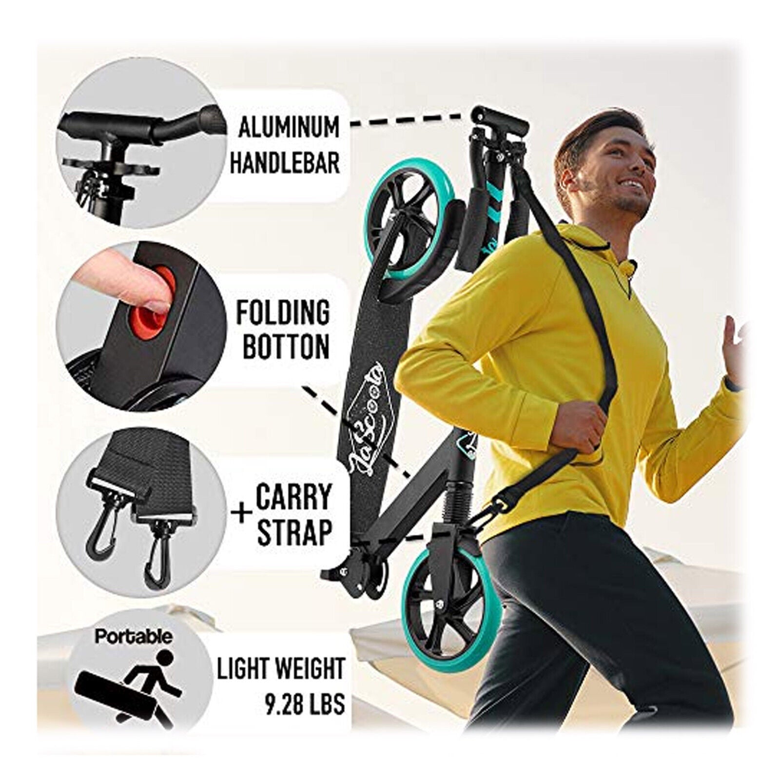 Lascoota Pulse Kick Push Commuter Scooter Teen Adult Aqua V185-252AQUA