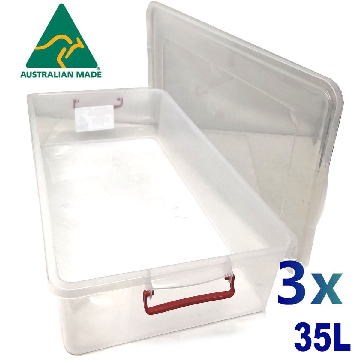 3x 35L Australian Made Premium Underbed Plastic Storage Tub Under Bed Box Large V185-3XUB35