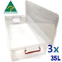 3x 35L Australian Made Premium Underbed Plastic Storage Tub Under Bed Box Large V185-3XUB35