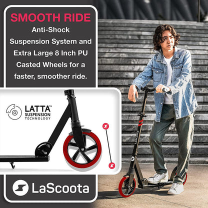 Lascoota Pulse Kick Push Commuter Scooter Teen Adult Black V185-714539RED