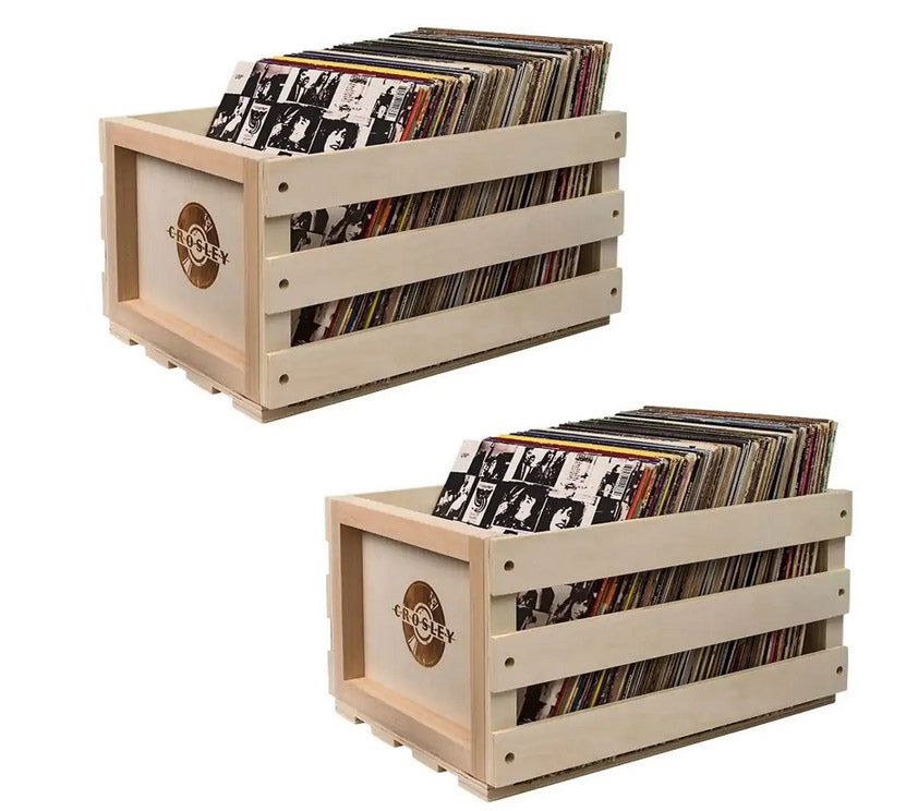 Twin Pack Crosley Vinyl LP Record Storage Crate Natural Wood V185-AC1004TWINPACK