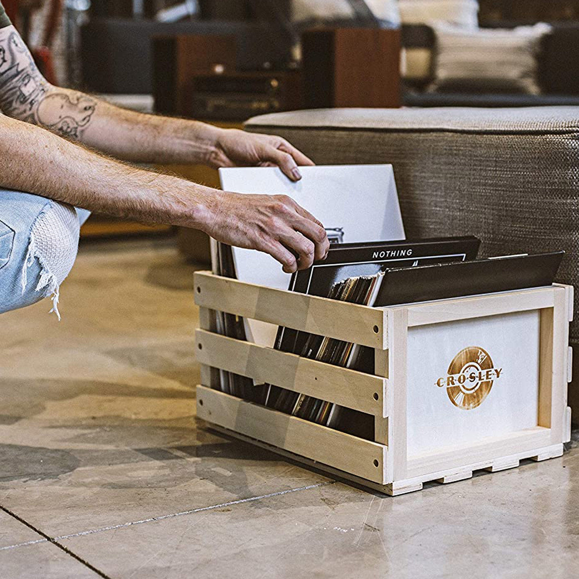 Twin Pack Crosley Vinyl LP Record Storage Crate Natural Wood V185-AC1004TWINPACK