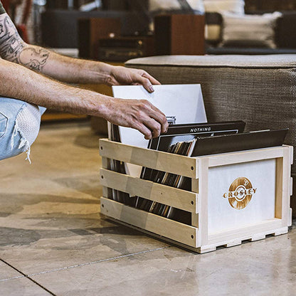 Twin Pack Crosley Vinyl LP Record Storage Crate Natural Wood V185-AC1004TWINPACK