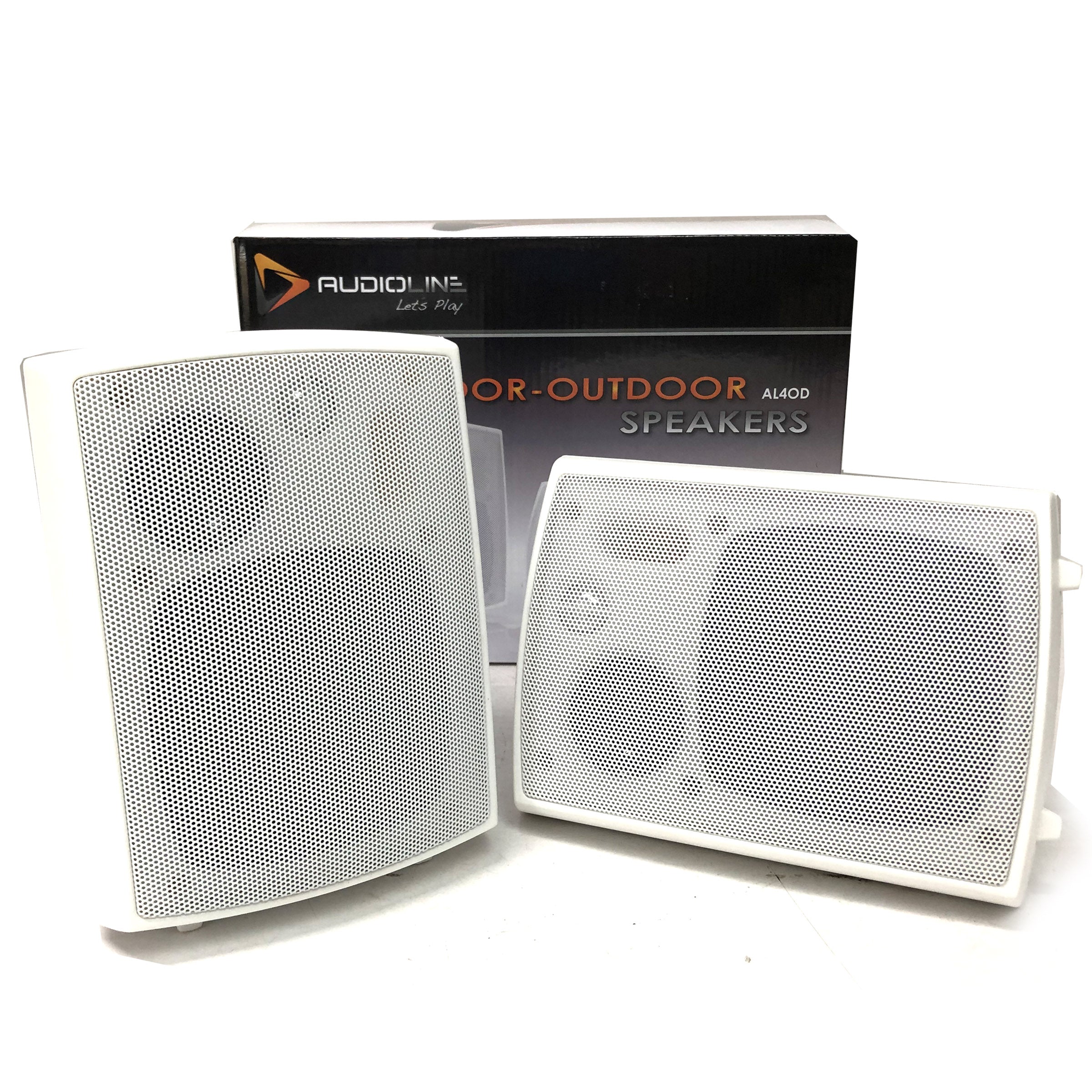New Audioline Indoor Outdoor Speaker Pair 3-Way 4"" Bookshelf Wall / Ceiling Mount V185-AL40D