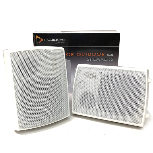 New Audioline Indoor Outdoor Speaker Pair 3-Way 4"" Bookshelf Wall / Ceiling Mount V185-AL40D