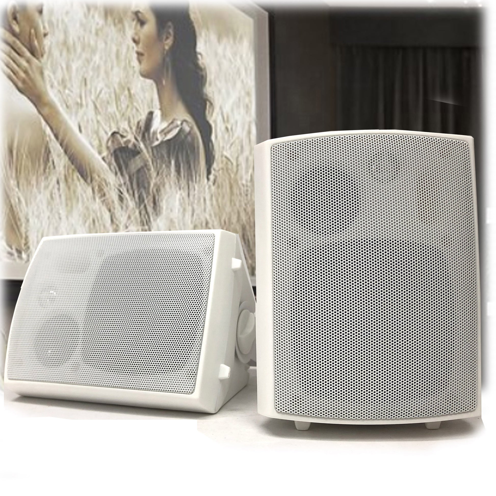 New Audioline Indoor Outdoor Speaker Pair 3-Way 4"" Bookshelf Wall / Ceiling Mount V185-AL40D