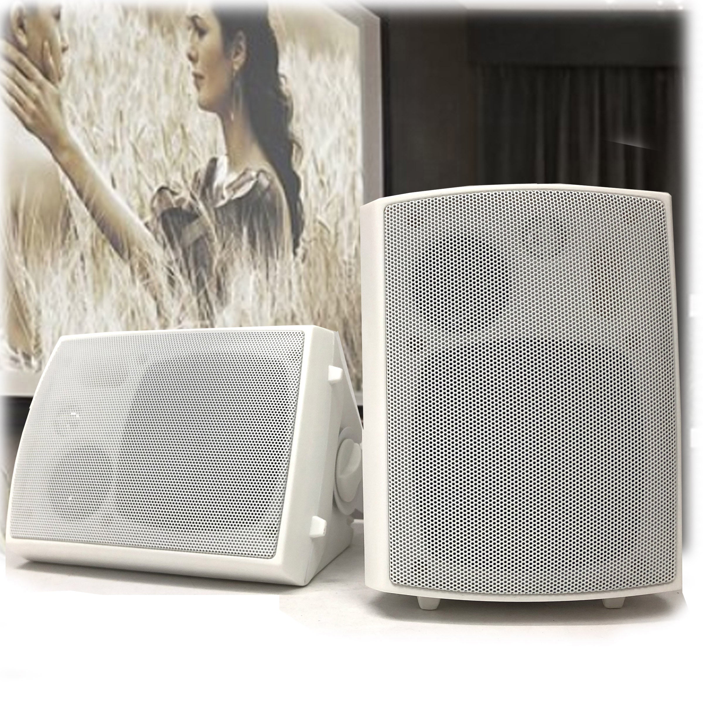 New Audioline Indoor Outdoor Speaker Pair 3-Way 4"" Bookshelf Wall / Ceiling Mount V185-AL40D