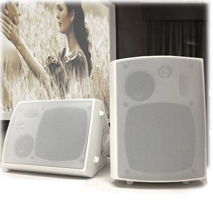 New Audioline Indoor Outdoor Speaker Pair 3-Way 4"" Bookshelf Wall / Ceiling Mount V185-AL40D
