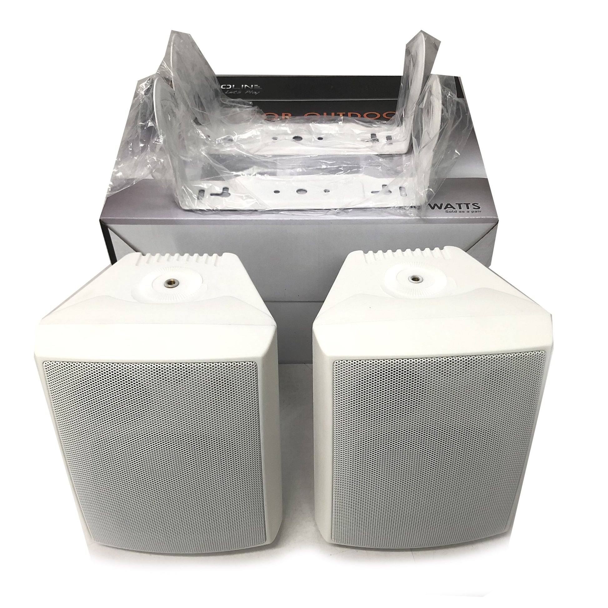 New Audioline Indoor Outdoor Speaker Pair 3-Way 4"" Bookshelf Wall / Ceiling Mount V185-AL40D