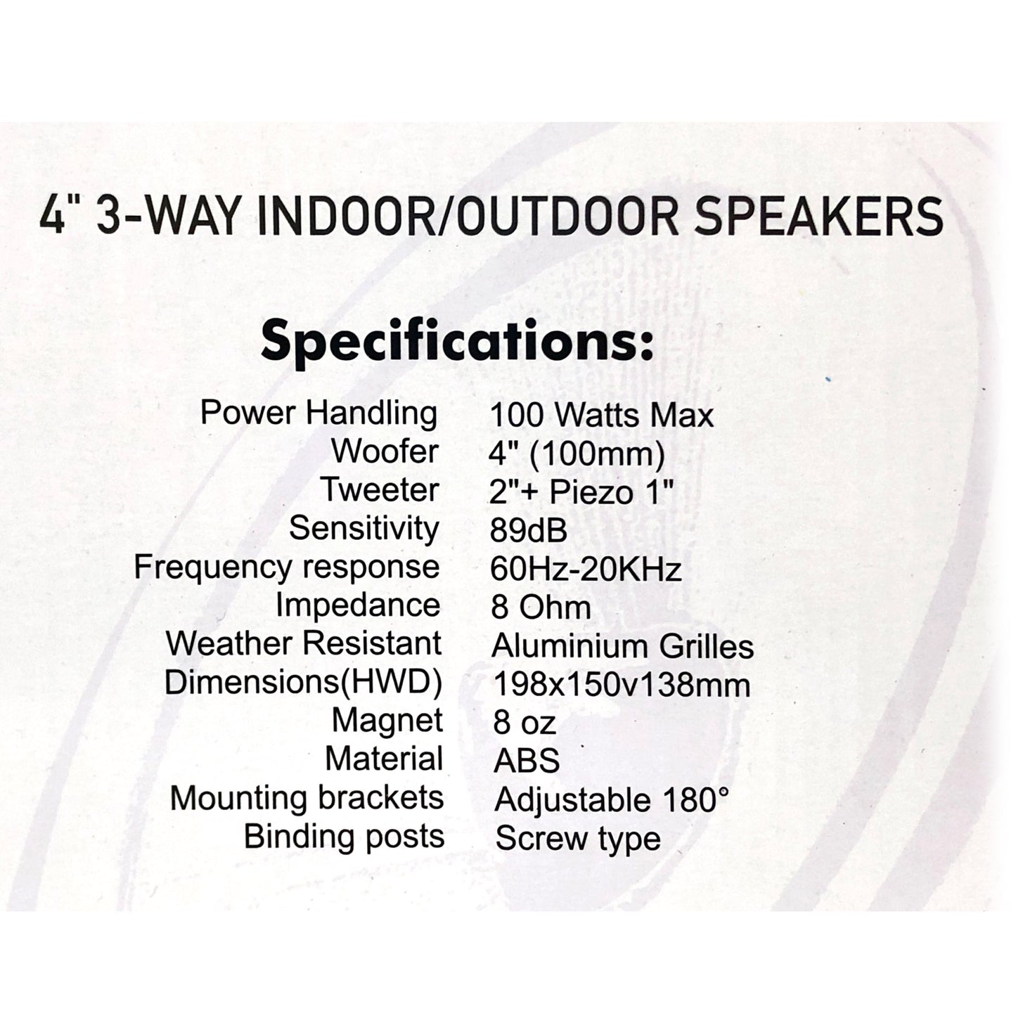 New Audioline Indoor Outdoor Speaker Pair 3-Way 4"" Bookshelf Wall / Ceiling Mount V185-AL40D