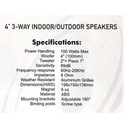 New Audioline Indoor Outdoor Speaker Pair 3-Way 4"" Bookshelf Wall / Ceiling Mount V185-AL40D
