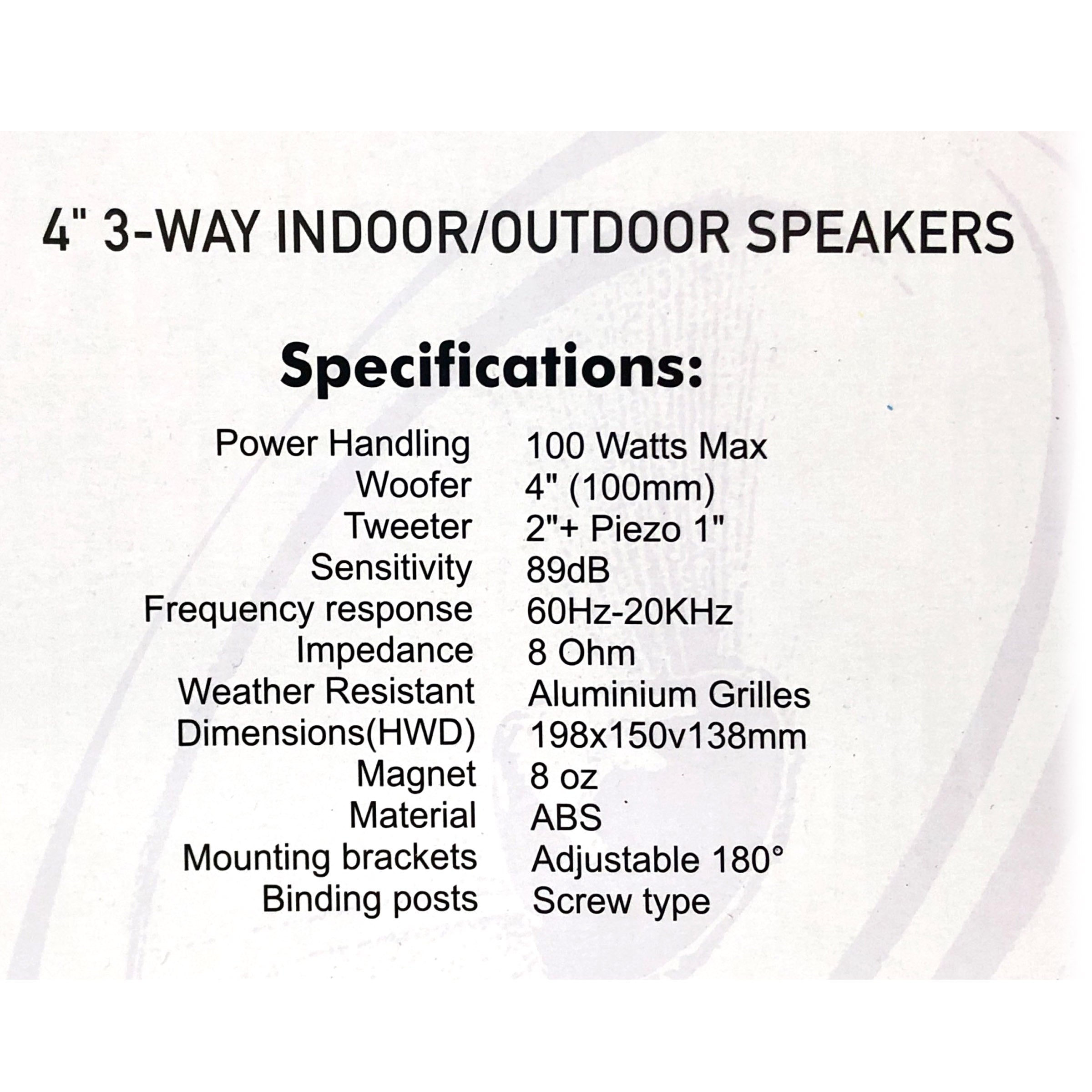 New Audioline Indoor Outdoor Speaker Pair 3-Way 4"" Bookshelf Wall / Ceiling Mount V185-AL40D