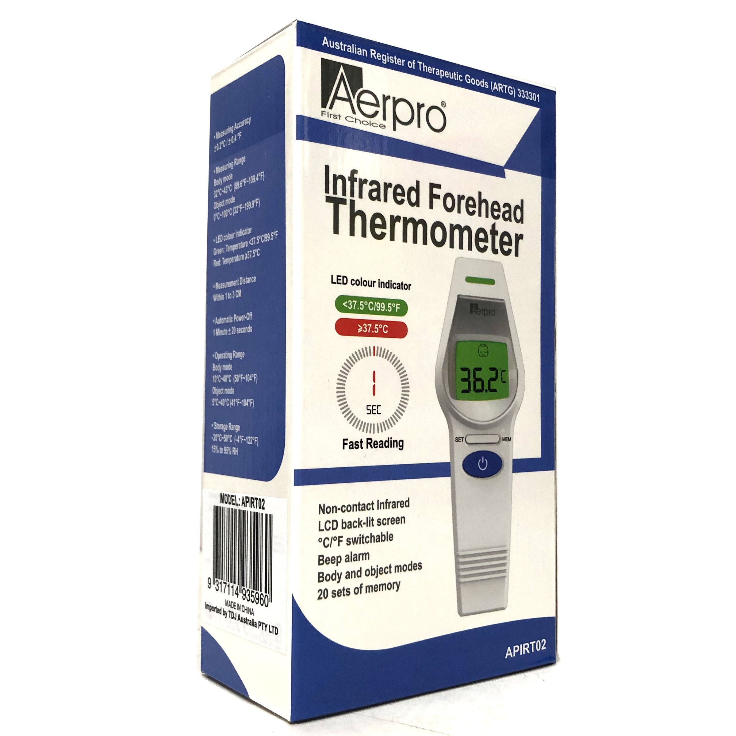 Aerpro Non Contact Infra Red Forehead & Body Thermometer Australian ARTG Registered V185-APIRT02