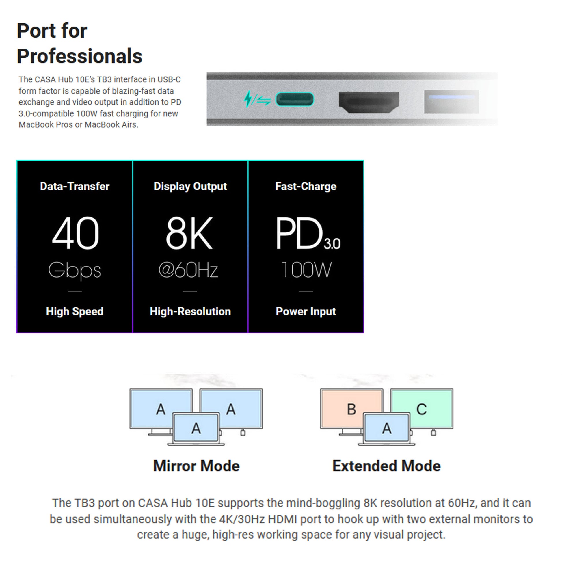 Adam Elements CASA HUB 10E SUPER DOCK USB-C TB3 8K HDMI Macbook Laptop V185-CASA10EGREY