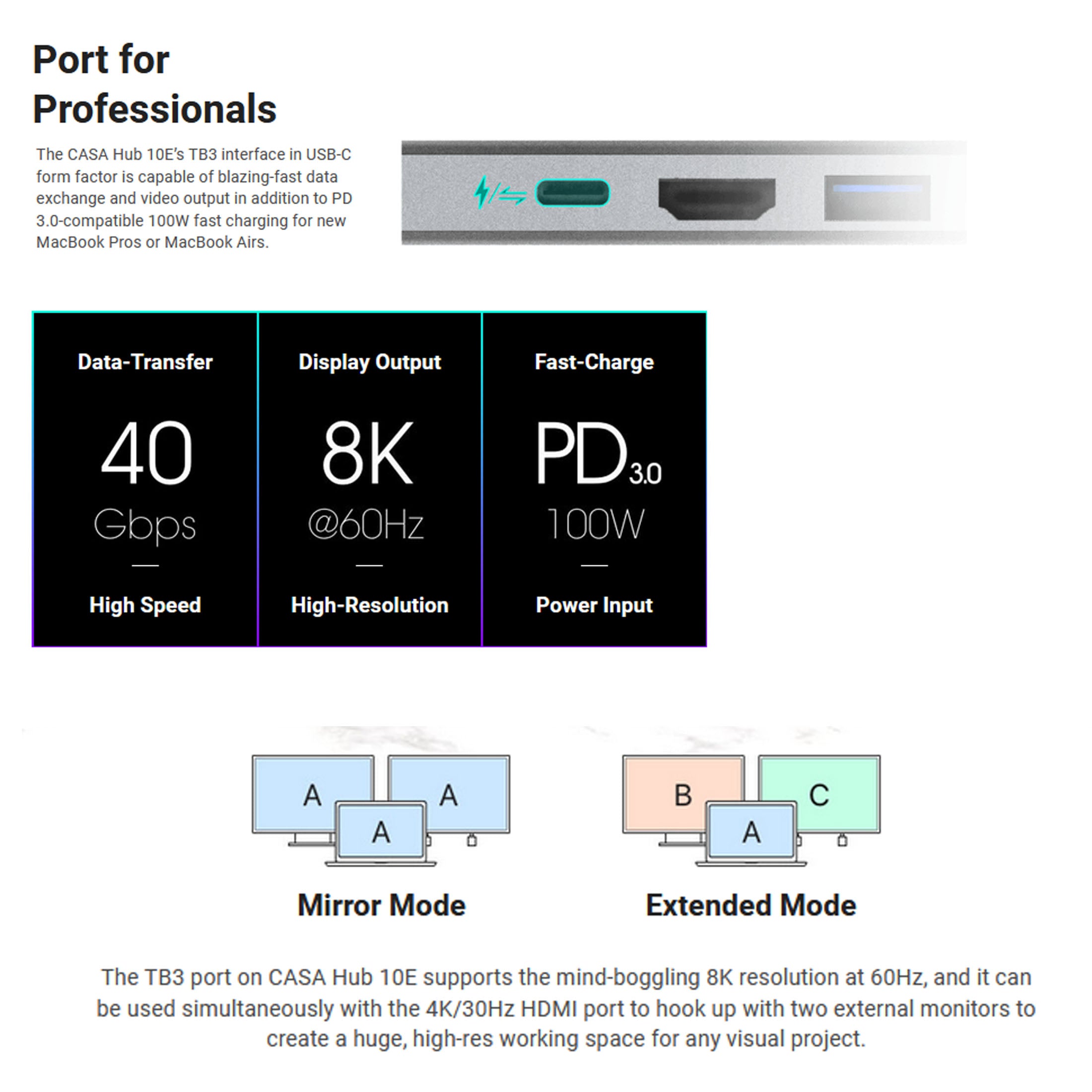 Adam Elements CASA HUB 10E SUPER DOCK USB-C TB3 8K HDMI Macbook Laptop V185-CASA10EGREY